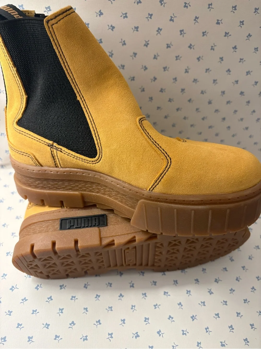 Puma Men’s Chukka Chelsea Boots in Mustard Yellow Suede